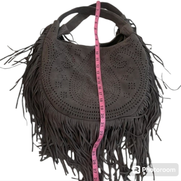 🥳SOLD🥳Johnny Was Elodie Laser Cut Suede Leather Fringe Shoulder Hobo Bag - Picture 14 of 15